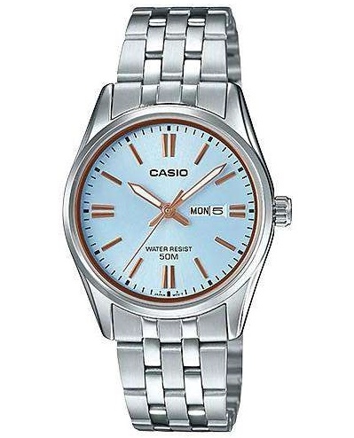 CASIO COLLECTION Mod. LADY DAY &amp; DATE - LIGHT BLUE, BRONZE INDEXES