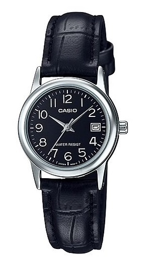 CASIO COLLECTION Mod. LADY DATE SILVER, LEATHER - BLACK