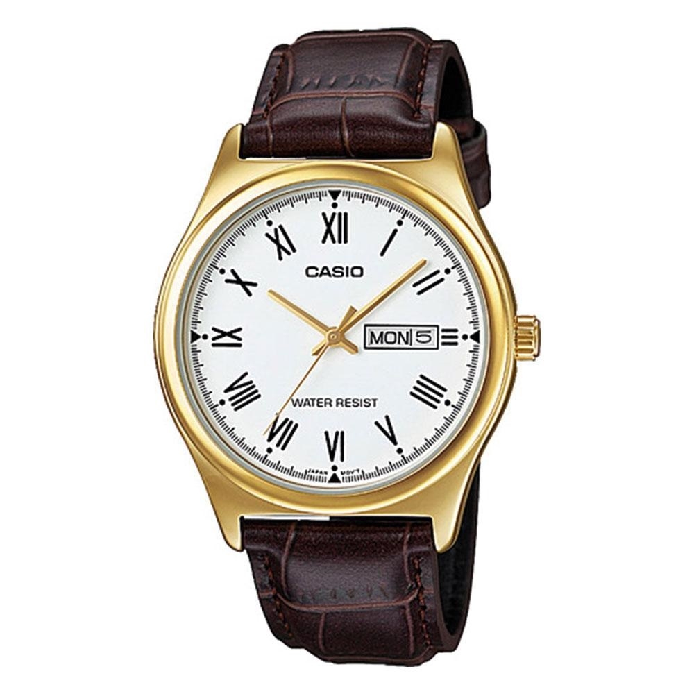 CASIO COLLECTION Mod. DAY DATE ROMAN INDEXES, LEATHER - GOLD