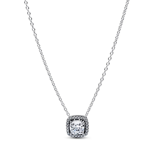 PANDORA JEWELRY Mod. SPARKLING SQUARE GREEN HALO PENDANT NECKLACE