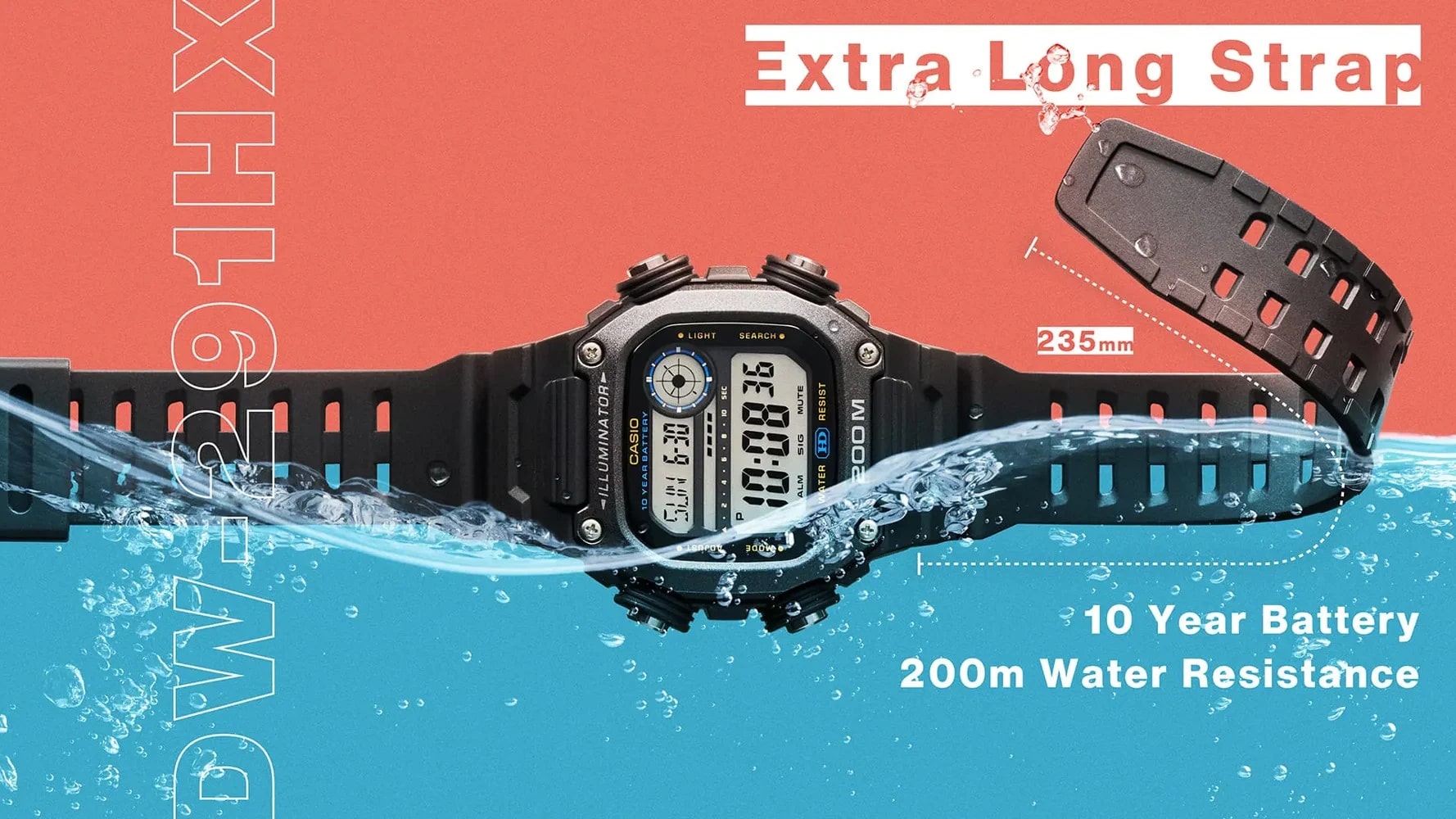 CASIO SPORT Mod. ILLUMINATOR DIVER 200M, 10 YEARS BATTERY - XL STRAP - TAUPE