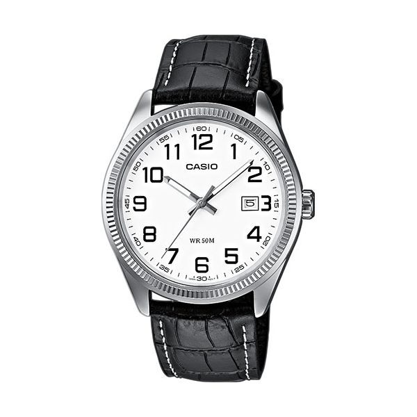CASIO COLLECTION Mod. DATE, LEATHER - WHITE, NUMBERS