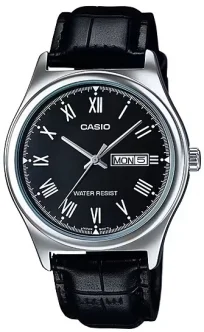 CASIO COLLECTION Mod. DAY DATE, ROMAN INDEXES. LEATHER - BLACK