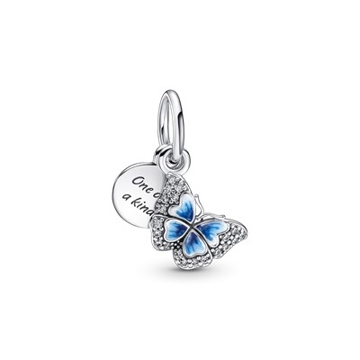 PANDORA Mod. BLUE BUTTERFLY & QUOTE DOUBLE DANGLE CHARM