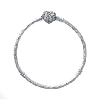 PANDORA Mod. MOMENTS SPARKLING HEART PAVE CLASP SNAKE CHAIN BRACELET